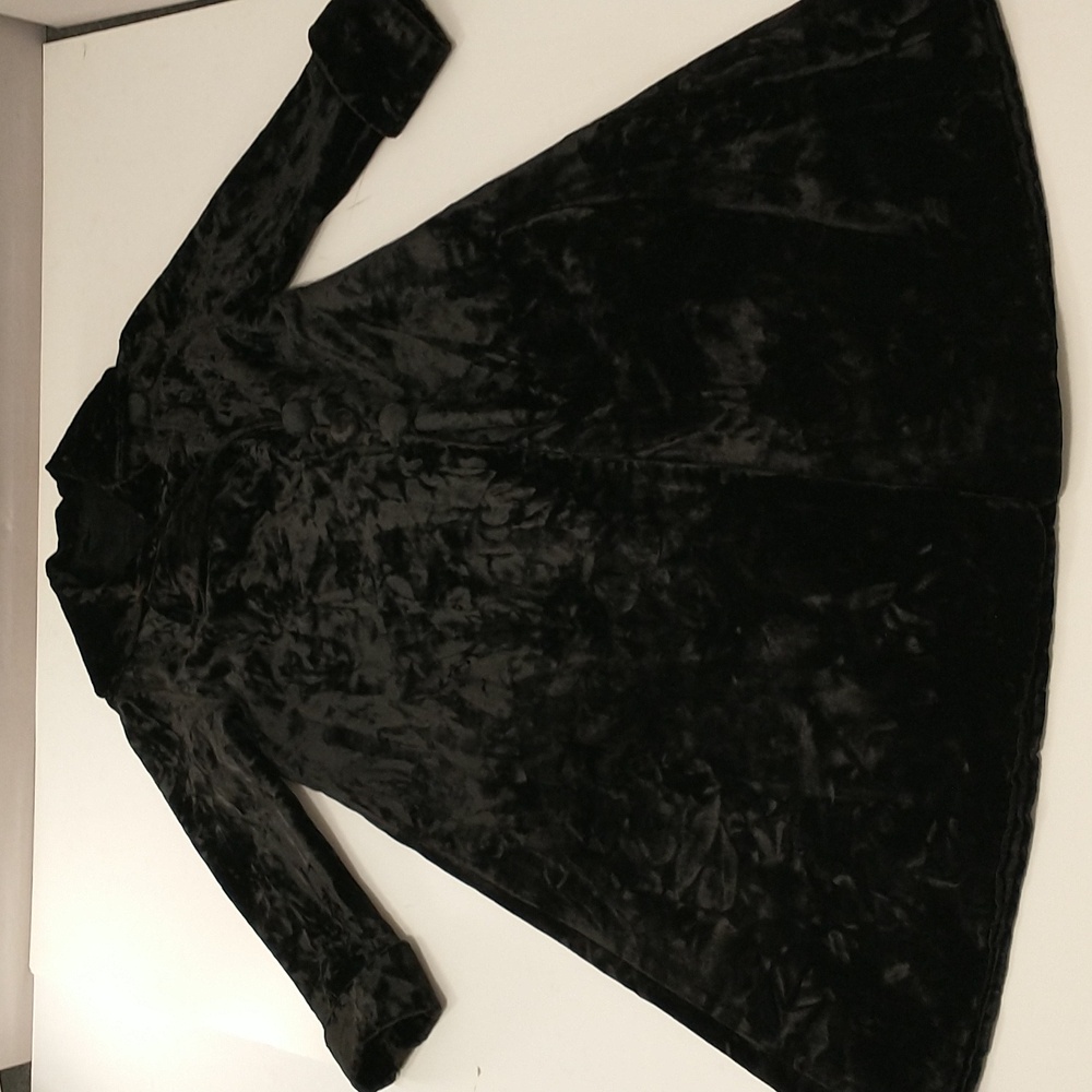 Thick Velvet Vintage Long Coat XL See Measurements Fab Almost Fur Jet Black - Picture 12 of 16